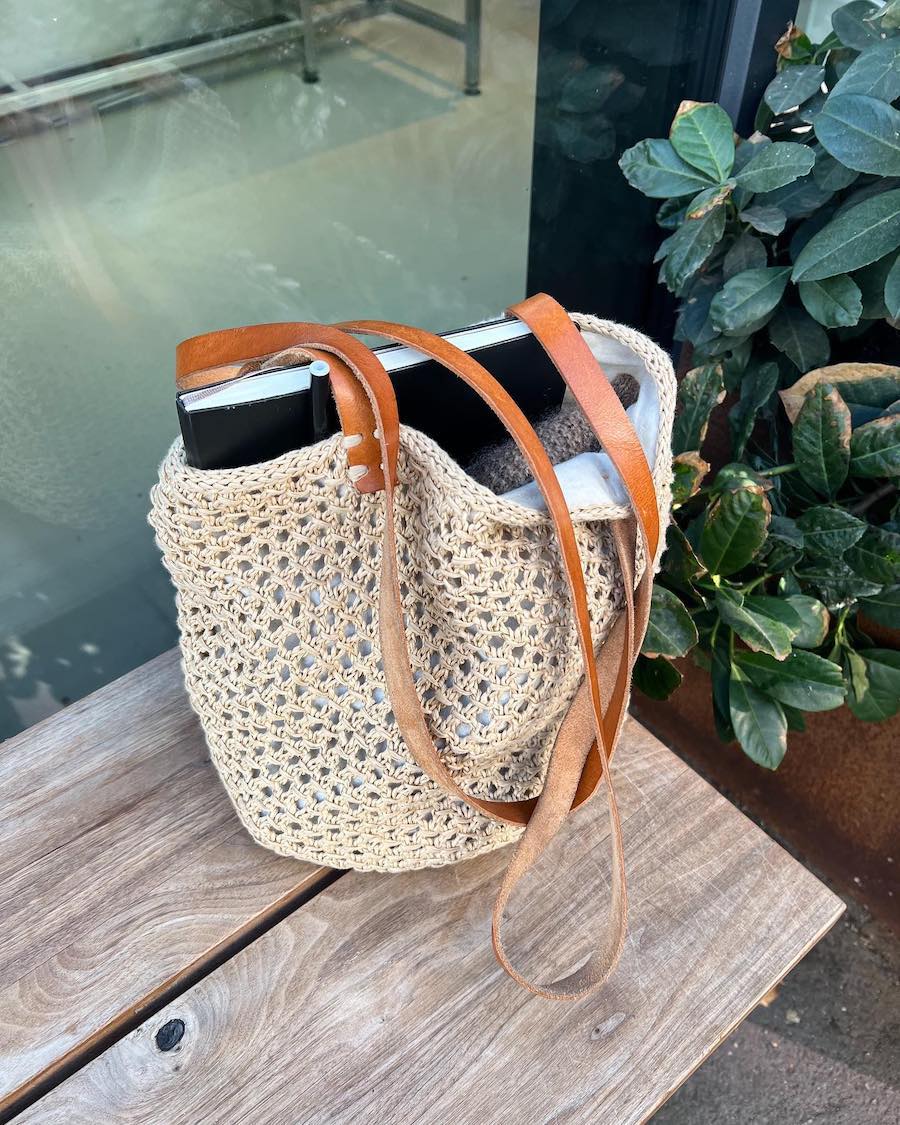 Læderstropper Natur French Market bag Petiteknit