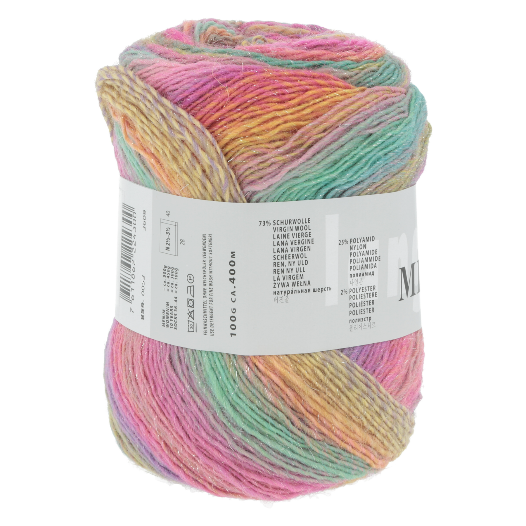 Lang Yarns Mille Colori Socks & Lace Luxe 53 Multicolour Pink Mint Yellow