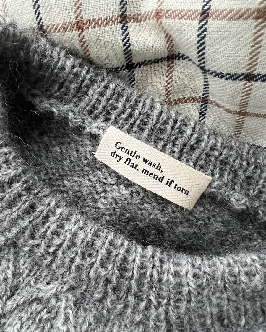 PetiteKnit Label Gentle Was Dry Flat Mend If Torn
