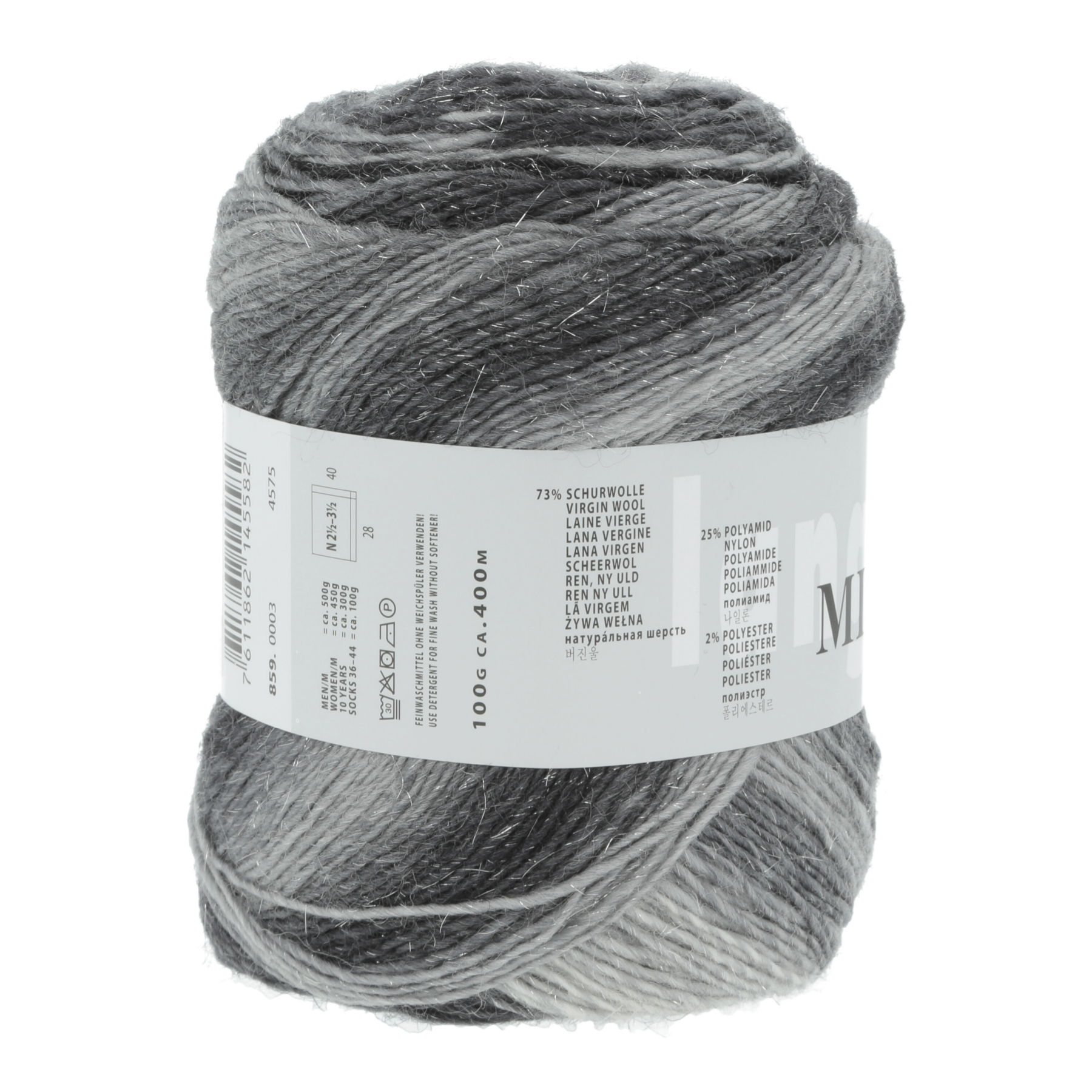 Lang Yarns Mille Colori Socks & Lace Luxe 03 Light Grey Antracite-silver