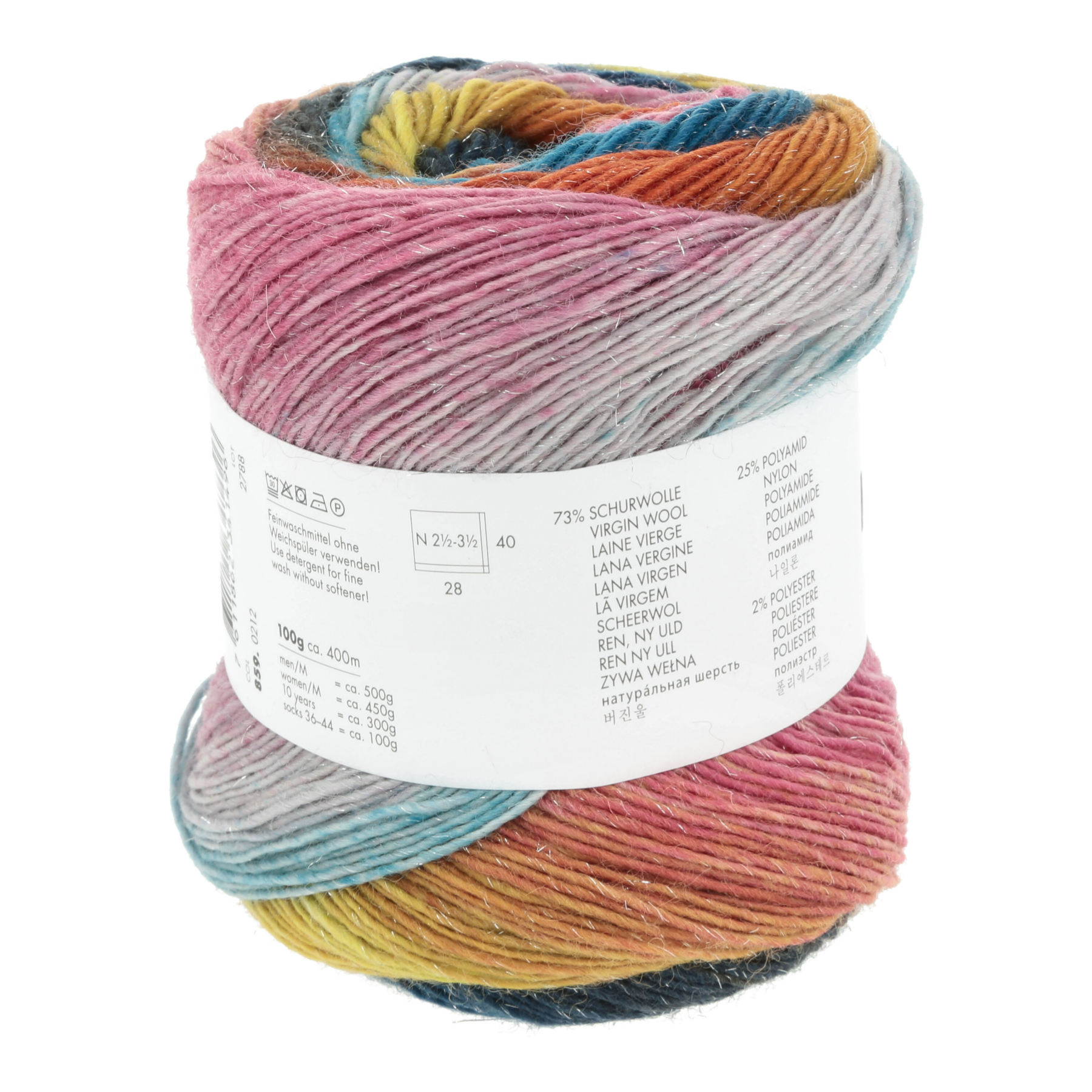 Lang Yarns Mille Colori Socks & Lace Luxe 212 Turquoise Pink Yellow