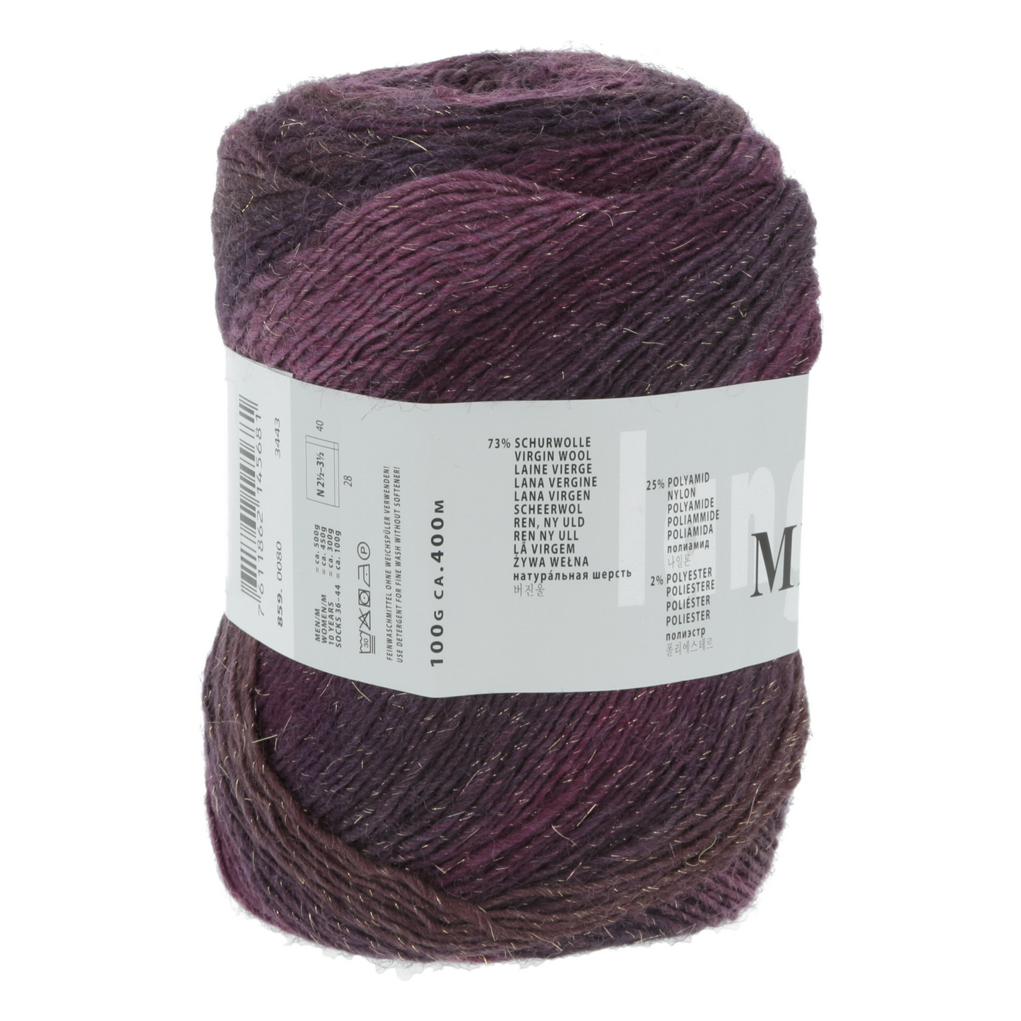 Lang Yarns Mille Colori Socks & Lace Luxe 80 Eggplant gold