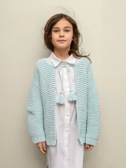 Sandnes Opskrift 2503 -7 Ruby Cardigan Junior Tykk Line 16 masker Rillestrik enkel ovenfra og ned Pind 5