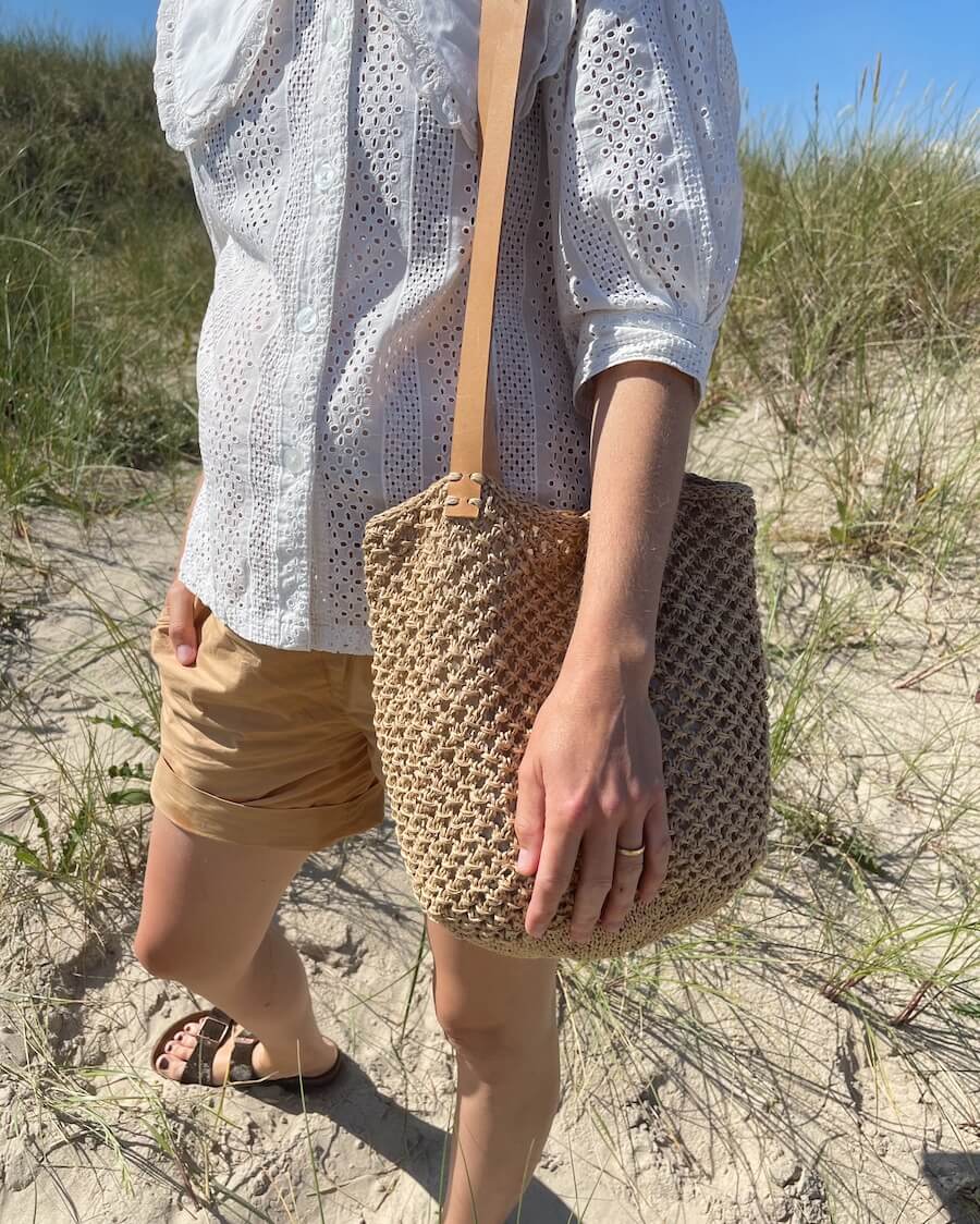 Læderstropper Natur French Market bag Petiteknit