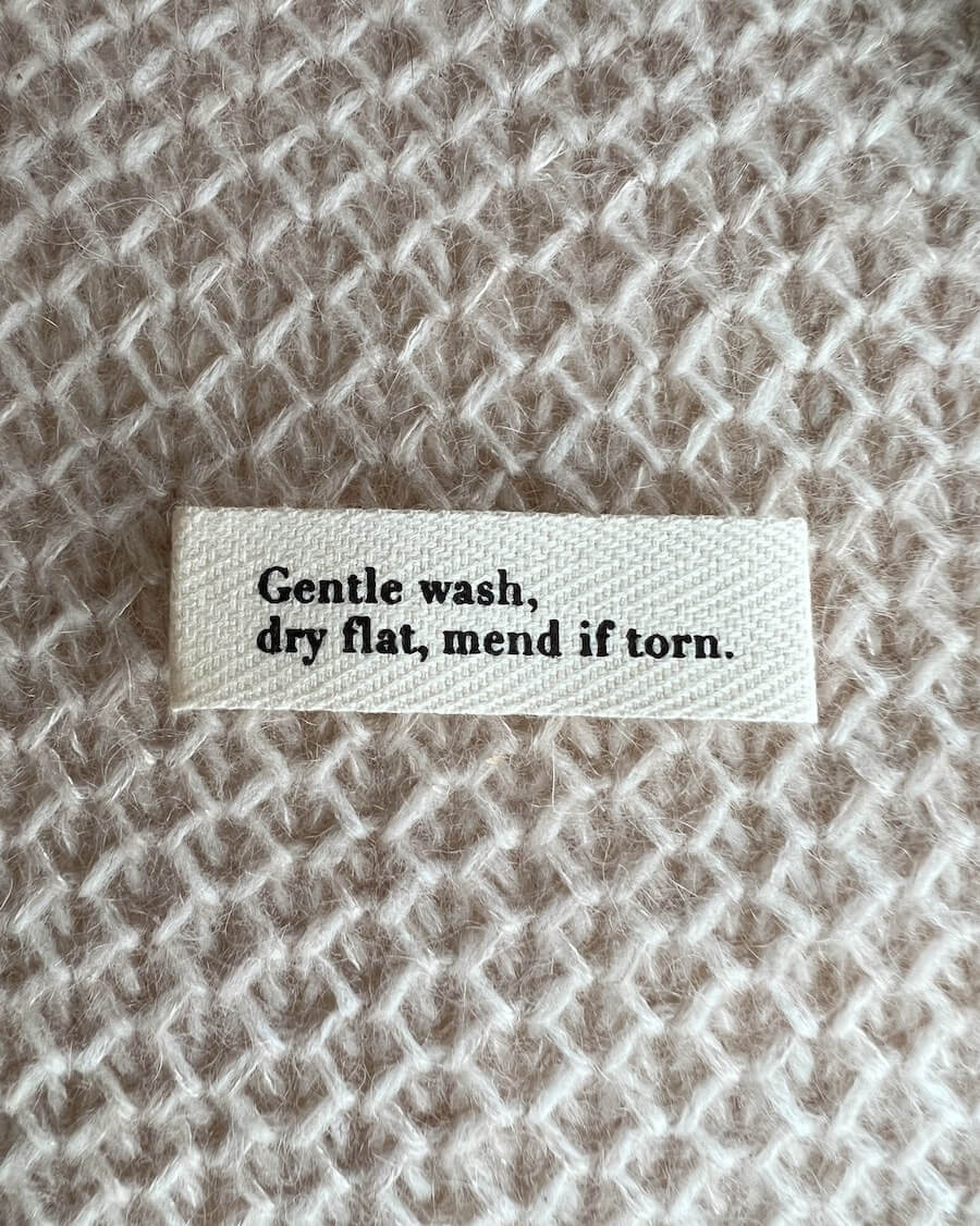 PetiteKnit Label Gentle Was Dry Flat Mend If Torn