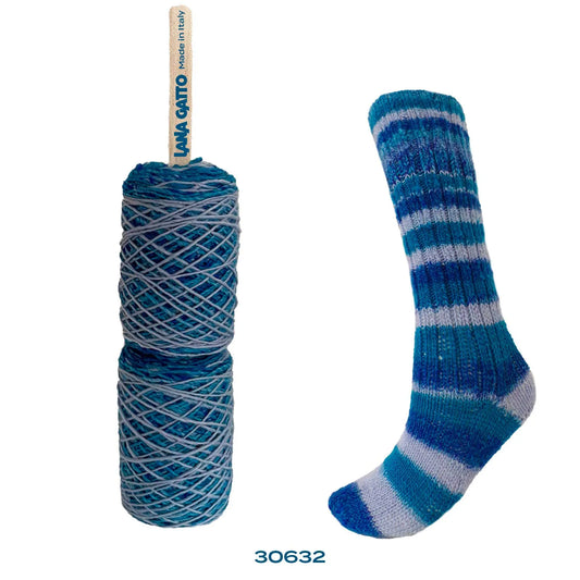 Lana Gatto Merino Socks 30632 Blå Mix